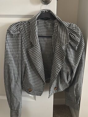 Black and White Gingham Cropped Blazer Jacket